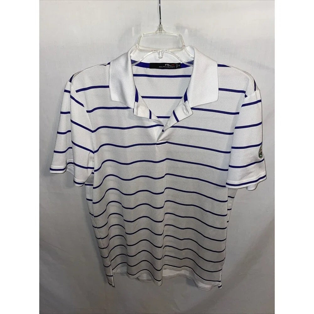 Ralph Lauren RLX Mens Golf Shirt Size Medium White Striped Short Sleeve Button